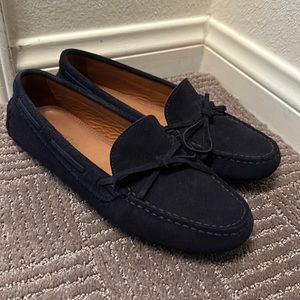 Navy blue suede loafers, branded new, barely worn, European made